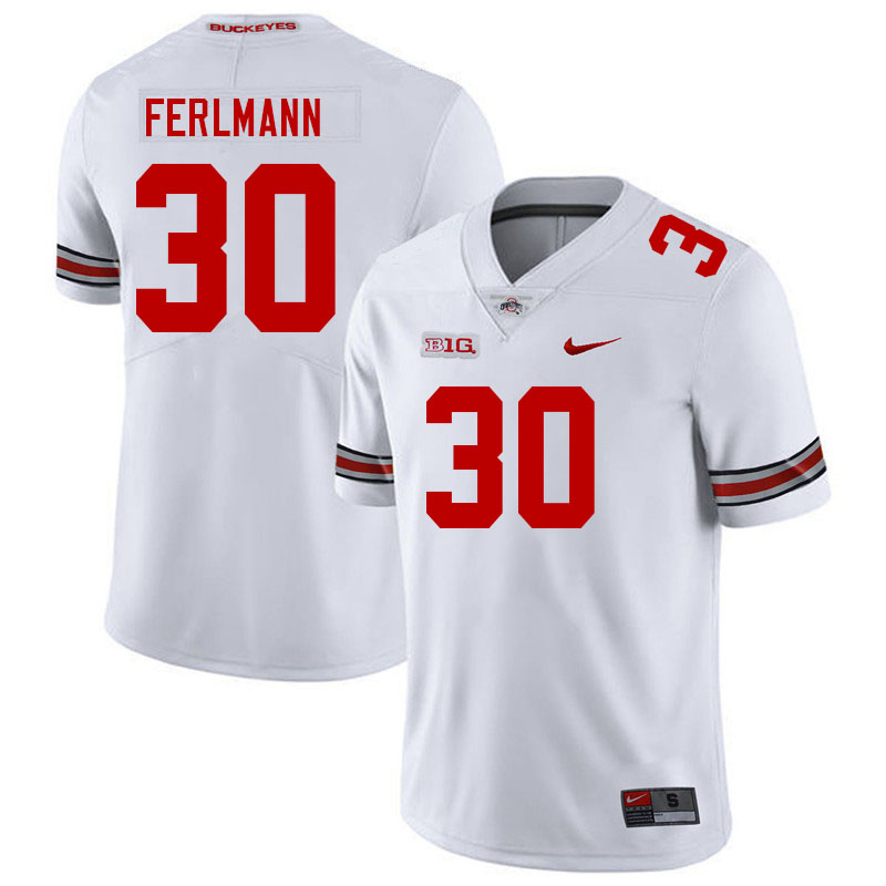 Ohio State Buckeyes John Ferlmann Men's #30 White Authentic Stitched College Football Jersey